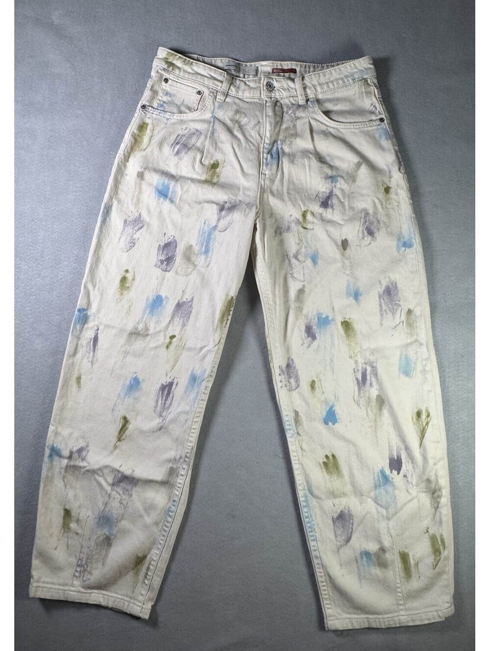 Anthropologie Pilcro Paint-Splattered Carpenter Pants Cream Brushstroke Size 30